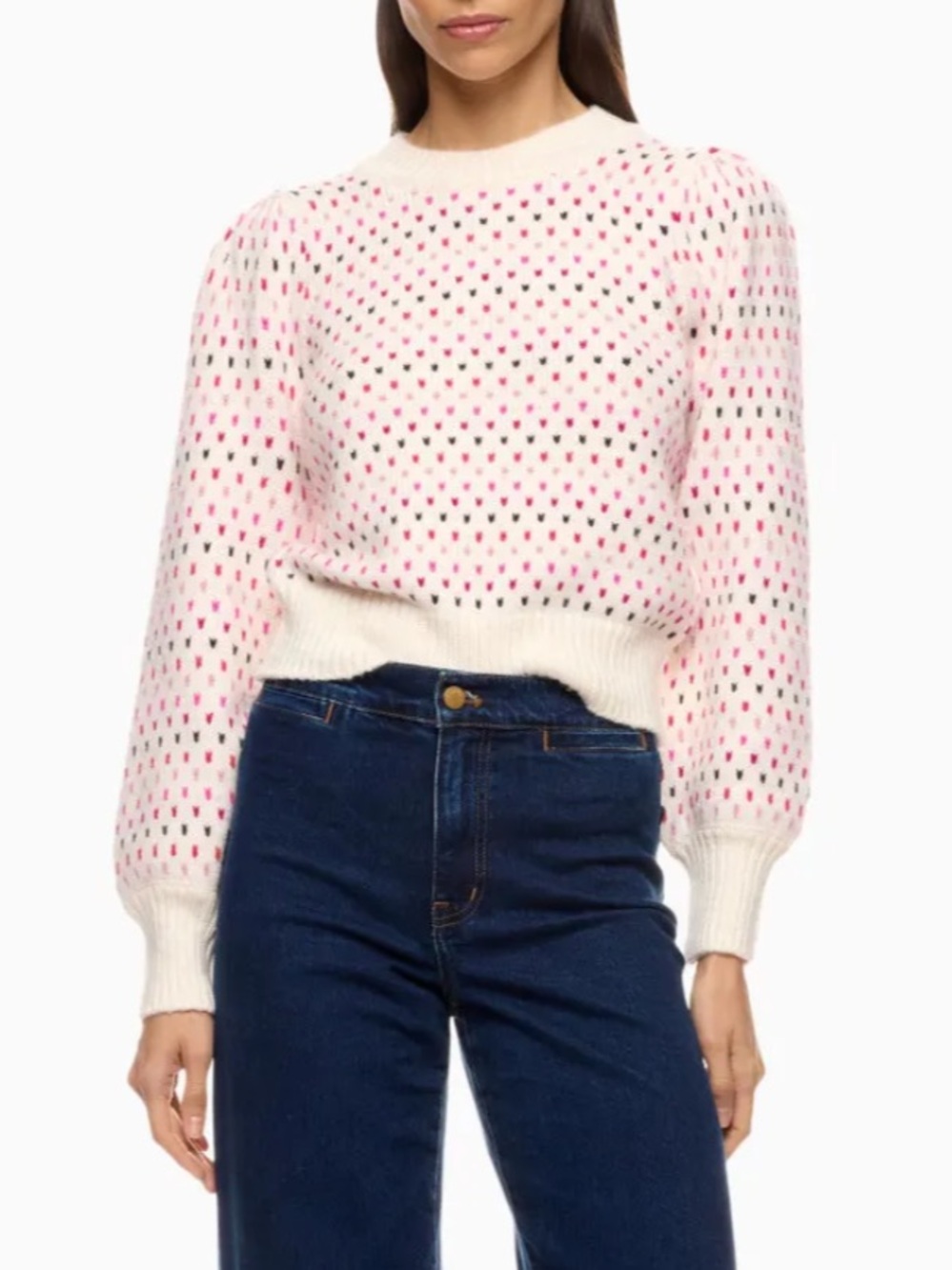 Marine Layer Cream Crewneck Sweater with Pink Polka Dot Motif - Picture 9 of 9